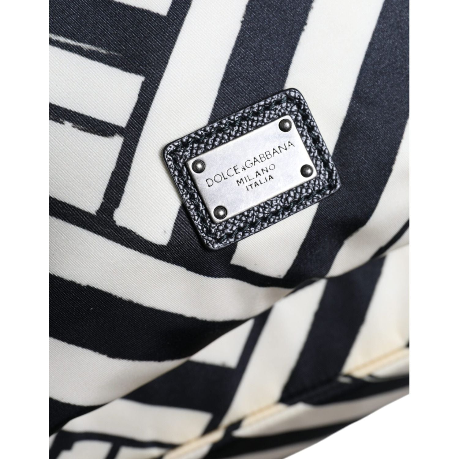 Dolce & Gabbana Black White Nylon Leather Travel Back Pack Bag