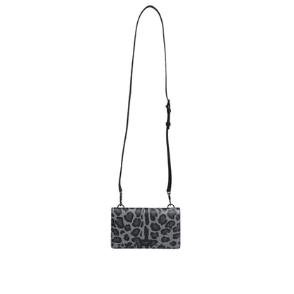 Dolce & Gabbana Black Gray Leopard Leather Bifold Card Slot Crossbody Bag