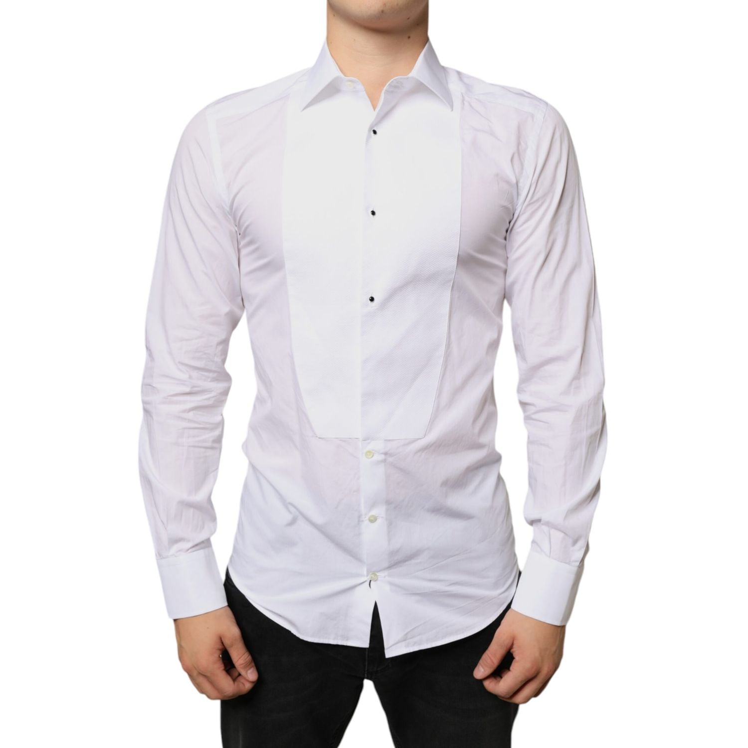 Dolce & Gabbana White Bib Cotton Poplin Formal Dress Shirt