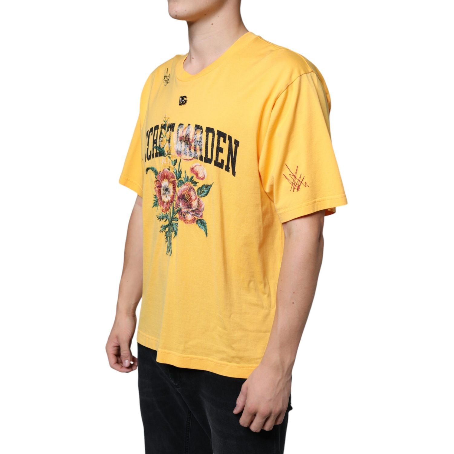 Dolce & Gabbana Yellow Secret Graden Floral Cotton Crew Neck T-shirt