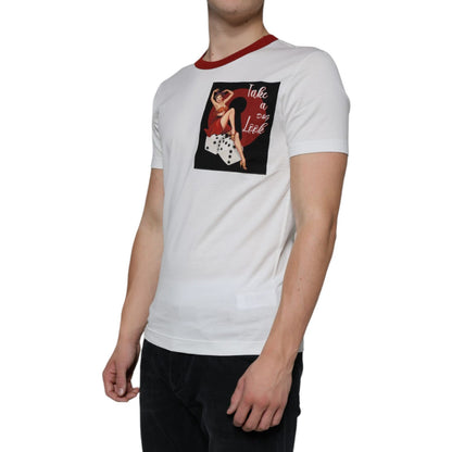 Dolce & Gabbana White Graphic Print Cotton Crew Neck T-shirt