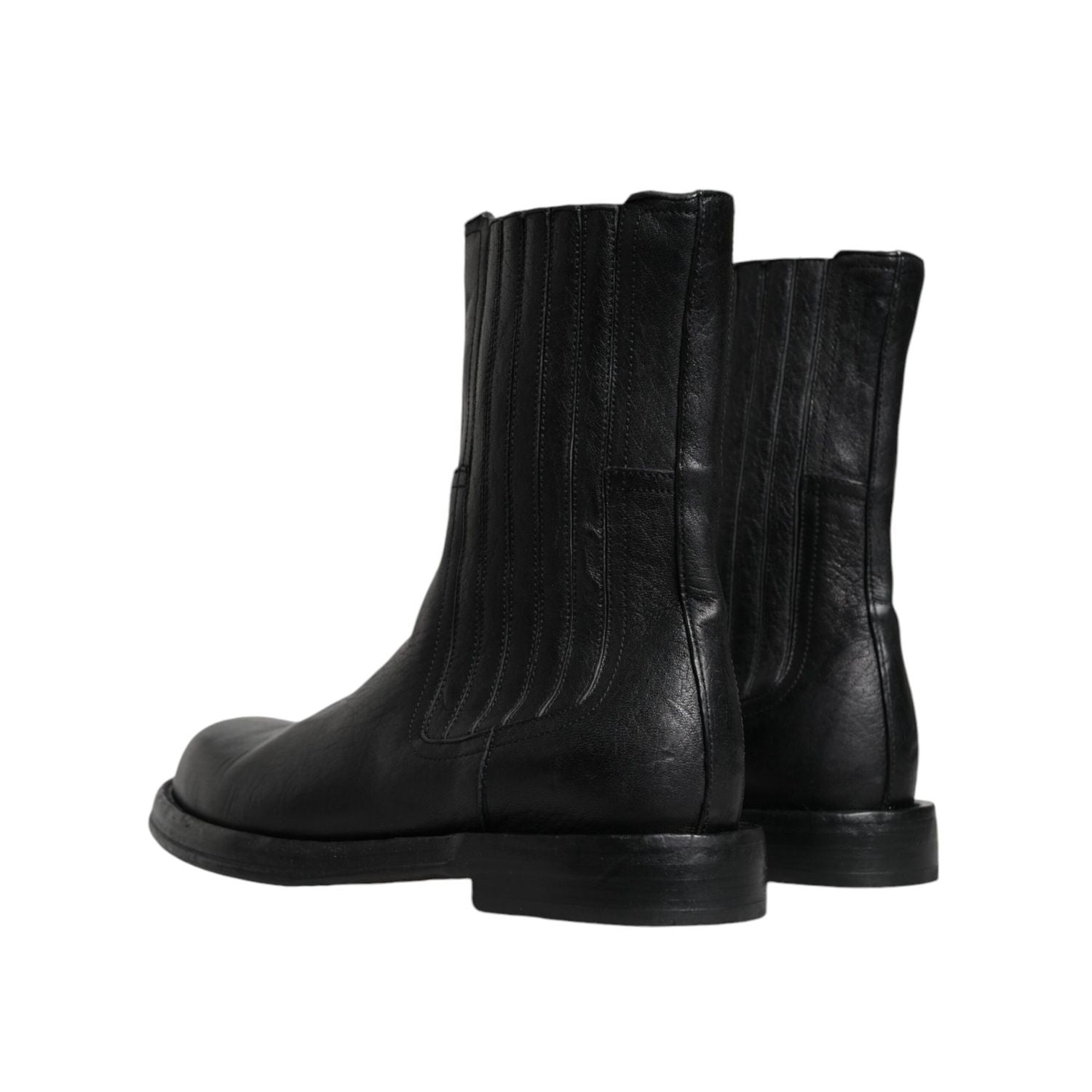 Dolce & Gabbana Black Horse Leather Mid Calf Boots Shoes