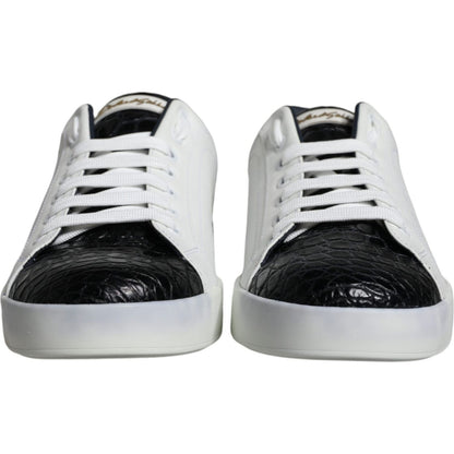 Dolce & Gabbana Black Leather Logo Portofino Sneaker Shoes