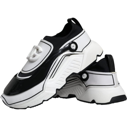 Dolce & Gabbana White Black Logo Plaque Daymaster Sneakers Shoes