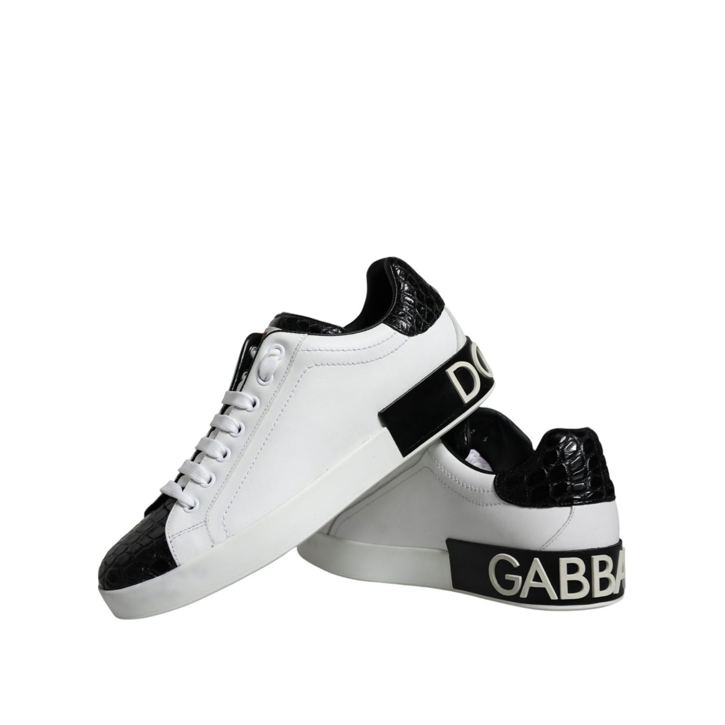 Dolce & Gabbana Black Leather Logo Portofino Sneaker Shoes