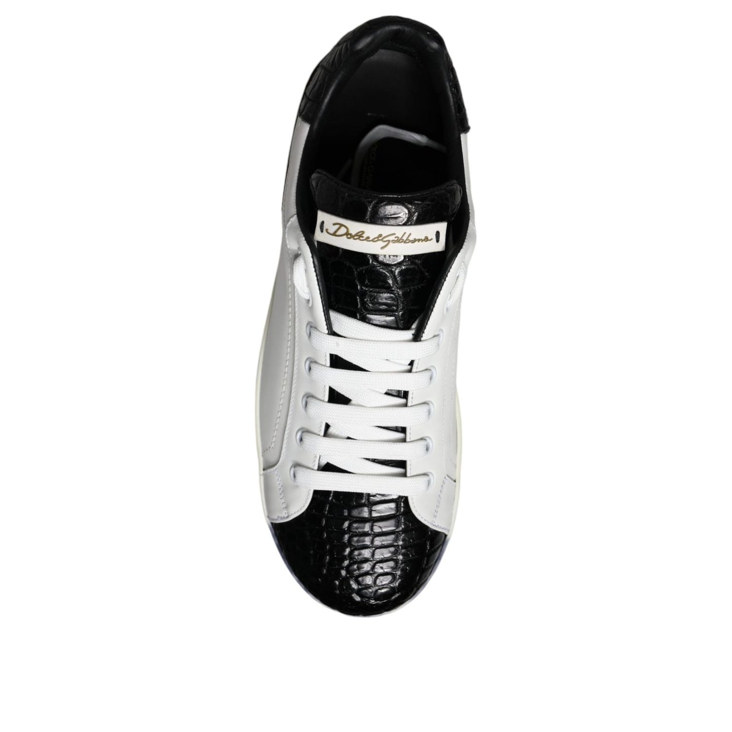 Dolce & Gabbana Black Leather Logo Portofino Sneaker Shoes