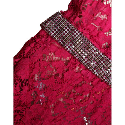 Dolce & Gabbana Pink Lace Crystal Sheath Long Gown Dress