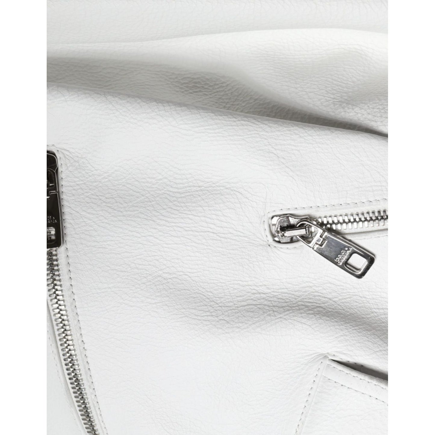 Dolce & Gabbana White Lambskin Leather Biker Coat Jacket