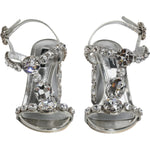 Dolce & Gabbana Silver Leather T-strap Crystal Sandals Shoes