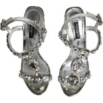Dolce & Gabbana Silver Leather T-strap Crystal Sandals Shoes