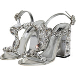 Dolce & Gabbana Silver Leather T-strap Crystal Sandals Shoes
