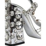 Dolce & Gabbana Silver Leather T-strap Crystal Sandals Shoes