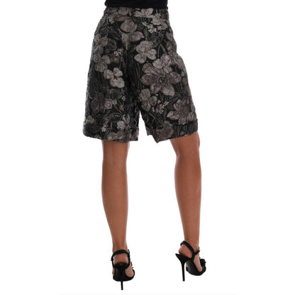Dolce & Gabbana Gray Floral Brocade High Waist Shorts Shorts