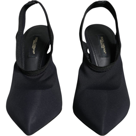 Dolce & Gabbana Black Jersey Stretch Heels Slingback Shoes LA8516-36.5