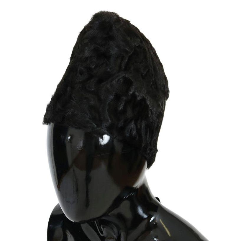 Dolce & Gabbana Black Xiangao Lamb Fur Beanie HAT21012-1