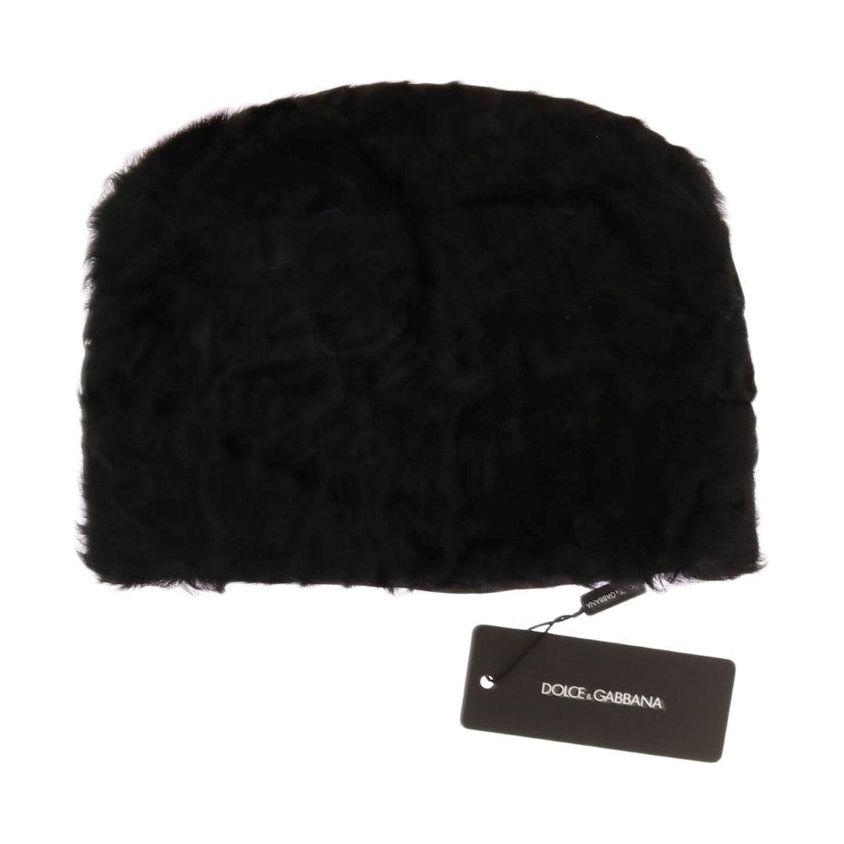 Dolce & Gabbana Black Xiangao Lamb Fur Beanie HAT21012-1