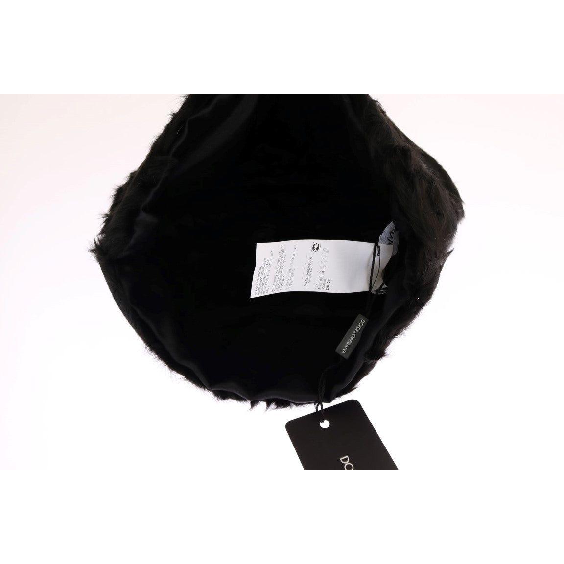 Dolce & Gabbana Black Xiangao Lamb Fur Beanie HAT21012-1