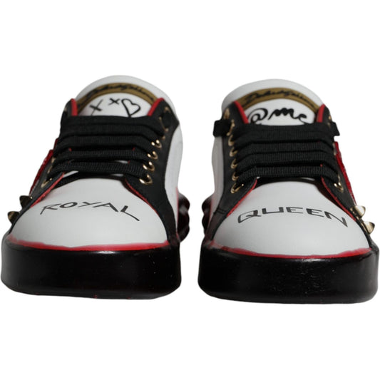 Dolce & Gabbana White Red Crystals Leather Portofino Sneakers Shoes LA10480-35