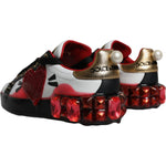 Dolce & Gabbana White Red Crystals Leather Portofino Sneakers Shoes LA10480-35