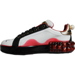 Dolce & Gabbana White Red Crystals Leather Portofino Sneakers Shoes LA10480-35