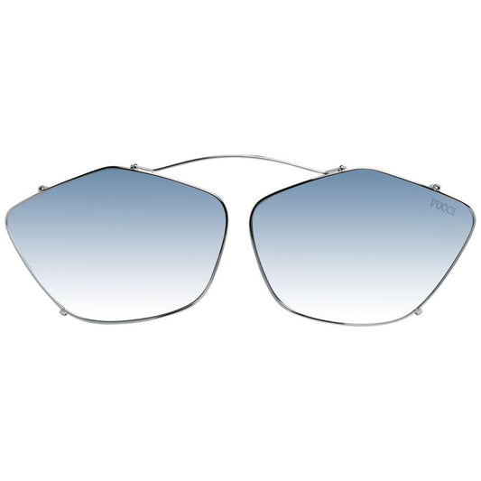 Emilio Pucci silver metal cat eye sunglasses with blue mirrored lenses, 100% UV protection, full-rim style for women.