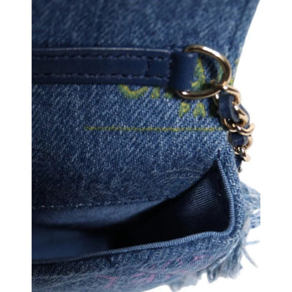 Chanel Denim Mood Flap Micro Logo Printed Fringed Shoulder Bag