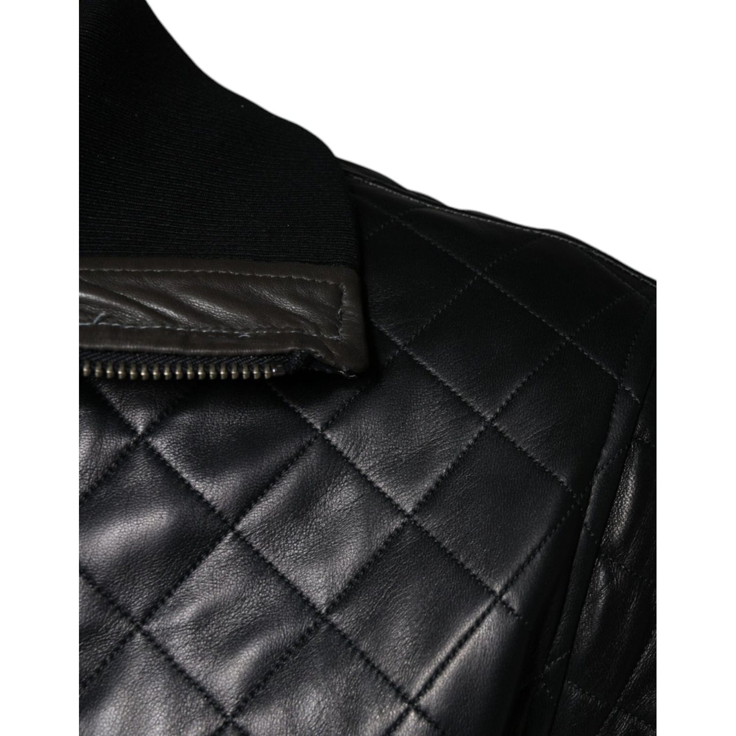 Dolce & Gabbana Black Calf Leather Quilted Full Zip Jacket