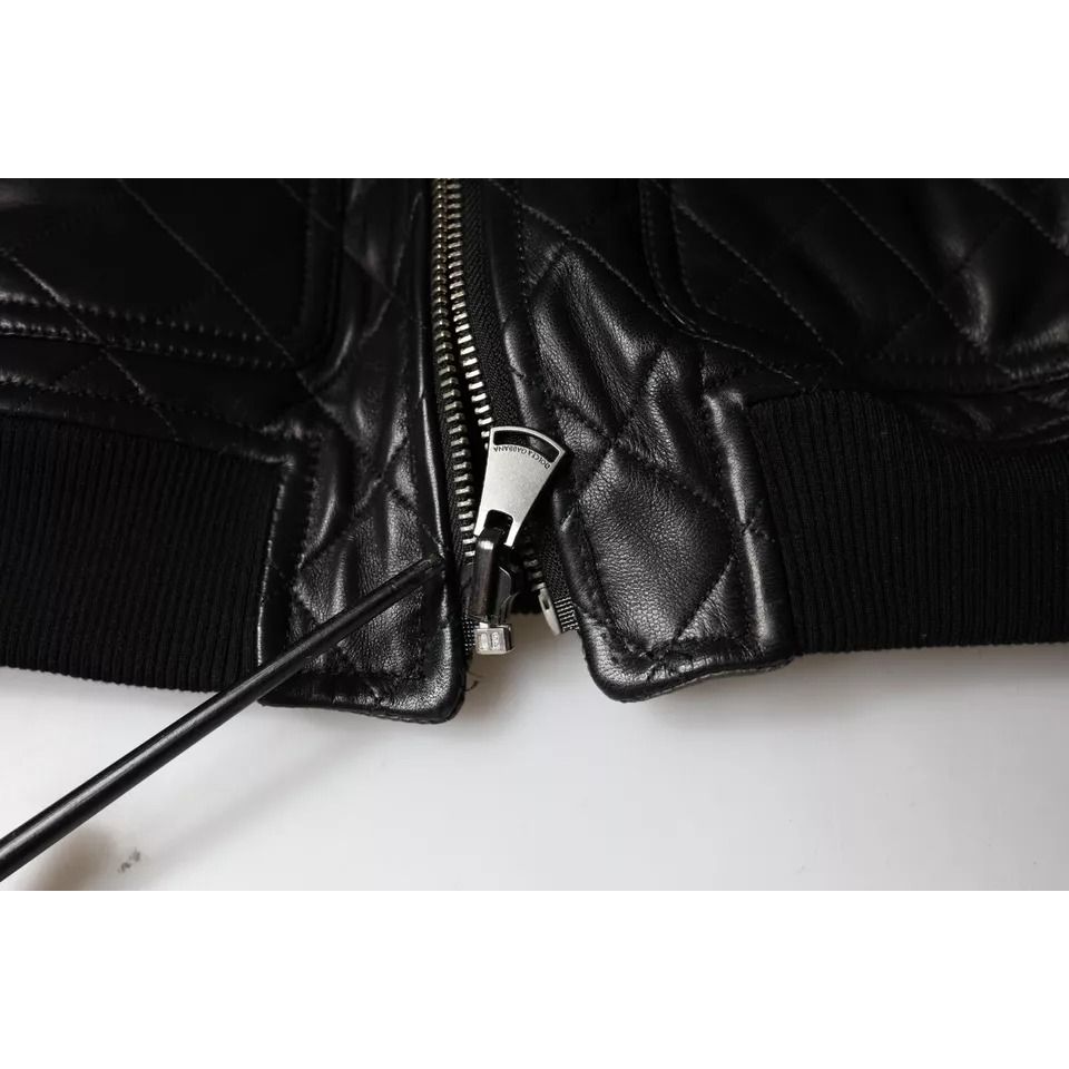 Dolce & Gabbana Black Calf Leather Quilted Full Zip Jacket