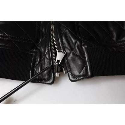 Dolce & Gabbana Black Calf Leather Quilted Full Zip Jacket