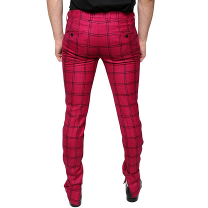 Dolce & Gabbana Pink Checkered Wool Skinny Pants