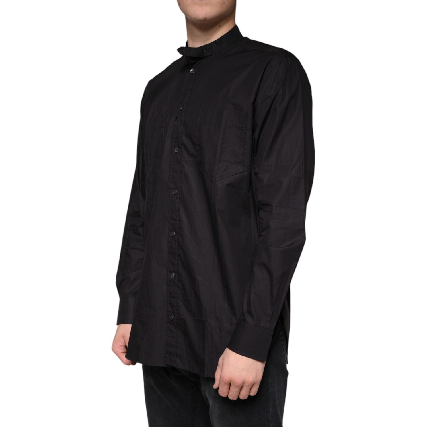 Dolce & Gabbana Black Cotton Button Down Men Casual Shirt