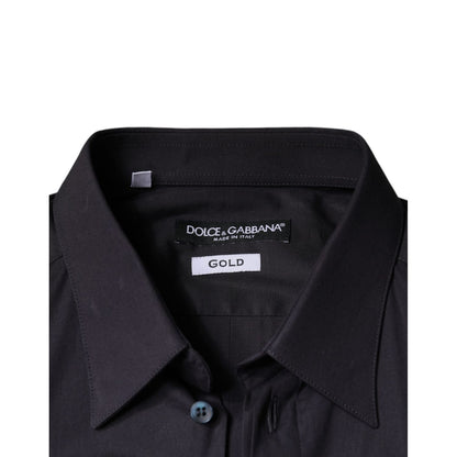 Dolce & Gabbana Black Cotton Stretch Dress GOLD Formal Shirt