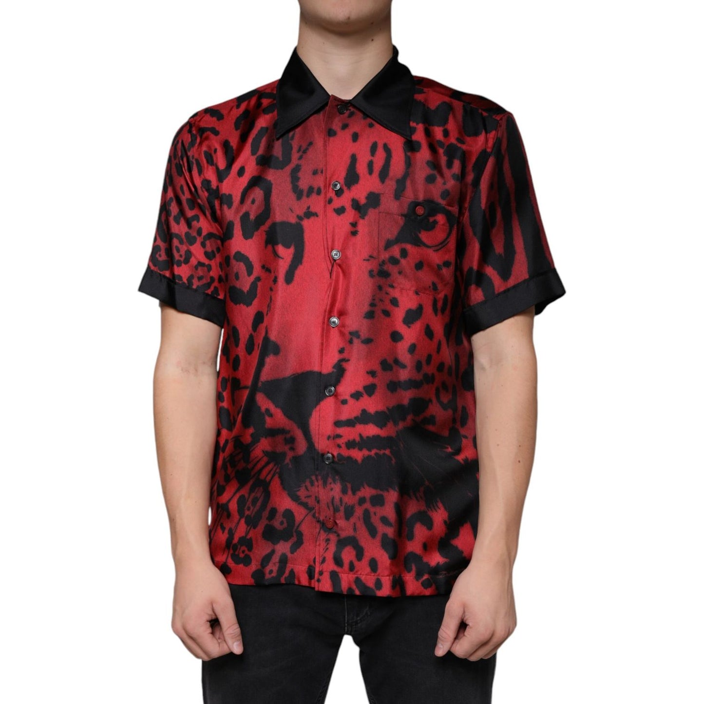 Dolce & Gabbana Red Leopard Silk Button Down Casual Shirt