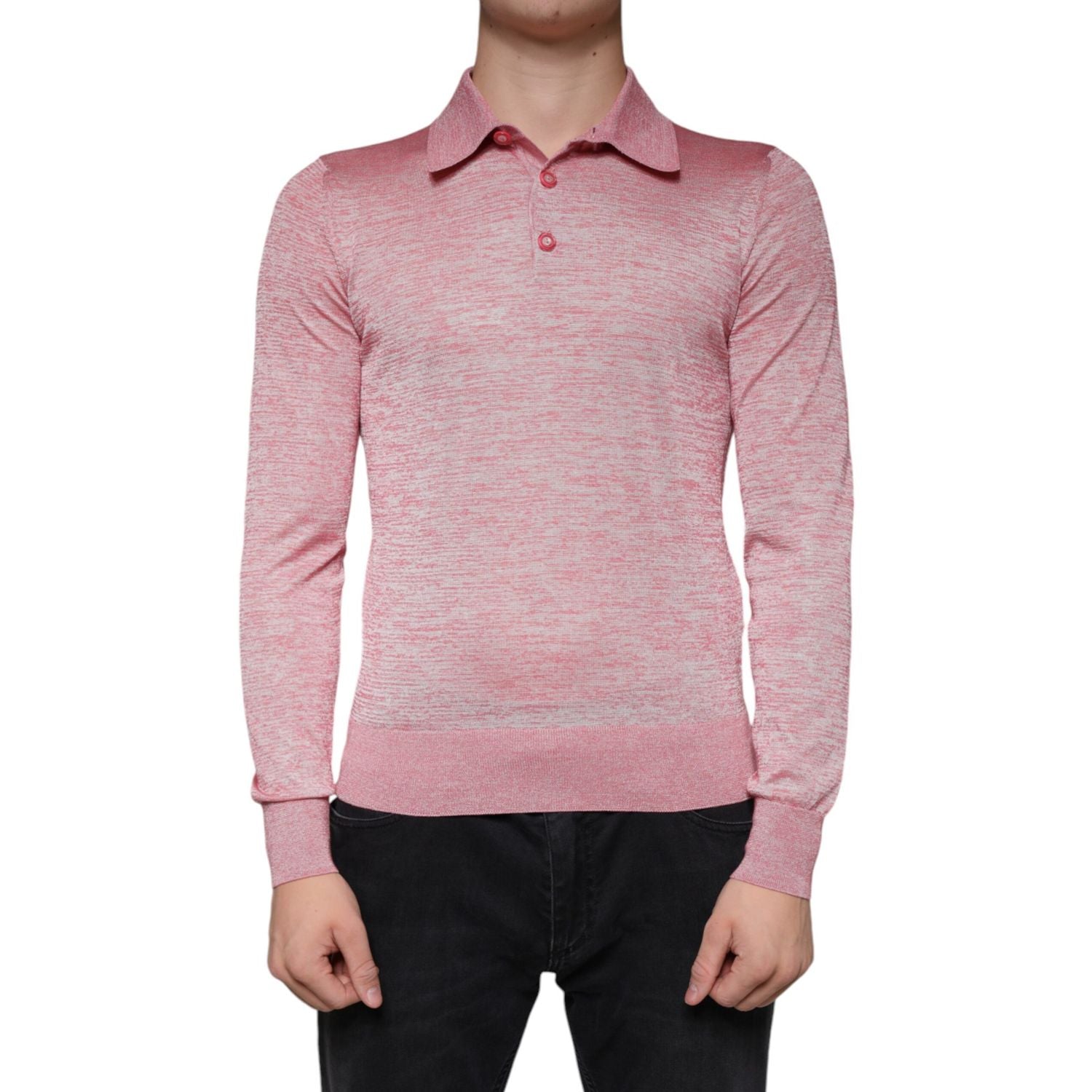 Dolce & Gabbana Pink Polyester Long Sleeve Men Polo T-shirt