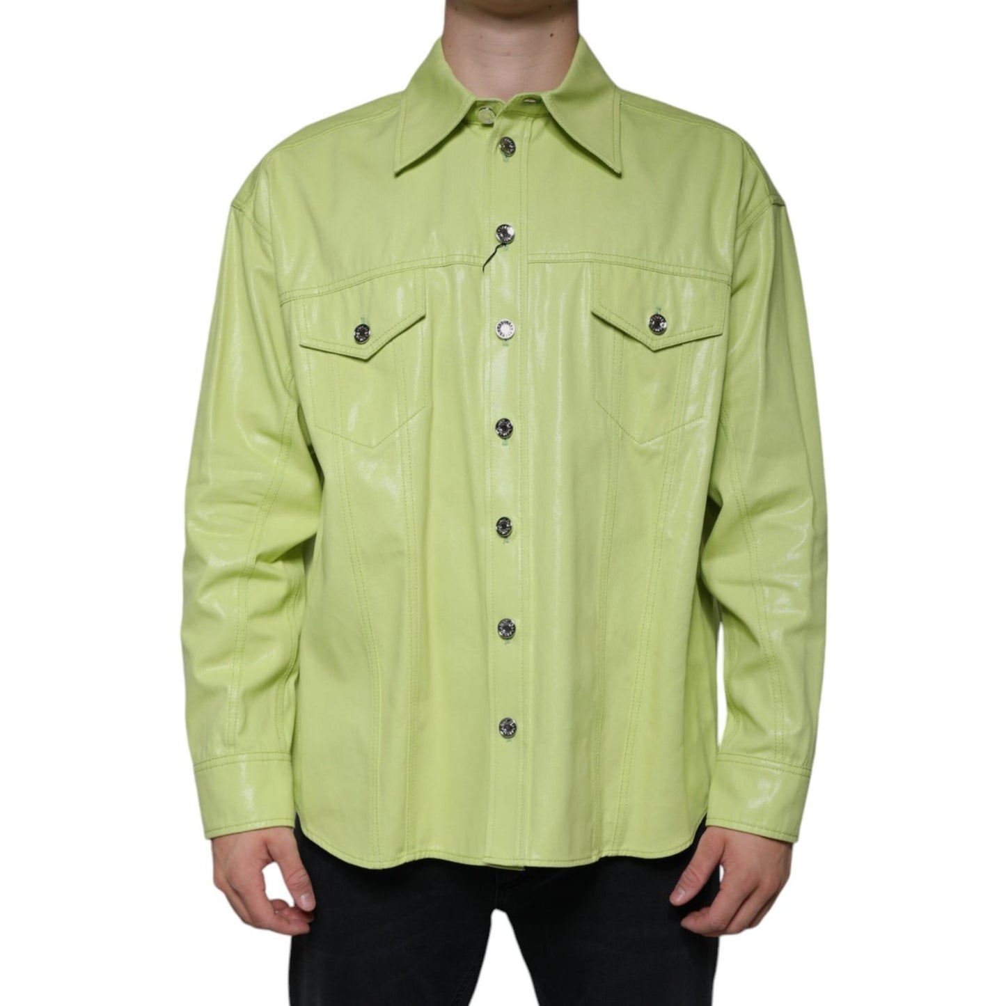 Dolce & Gabbana Green Cotton Collared Men Button Down Shirt