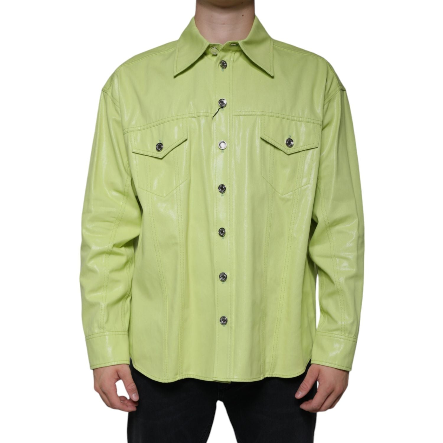Dolce & Gabbana Green Cotton Collared Men Button Down Shirt