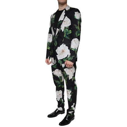 Dolce & Gabbana Black Rose Cotton Men Formal 2 Piece Suit