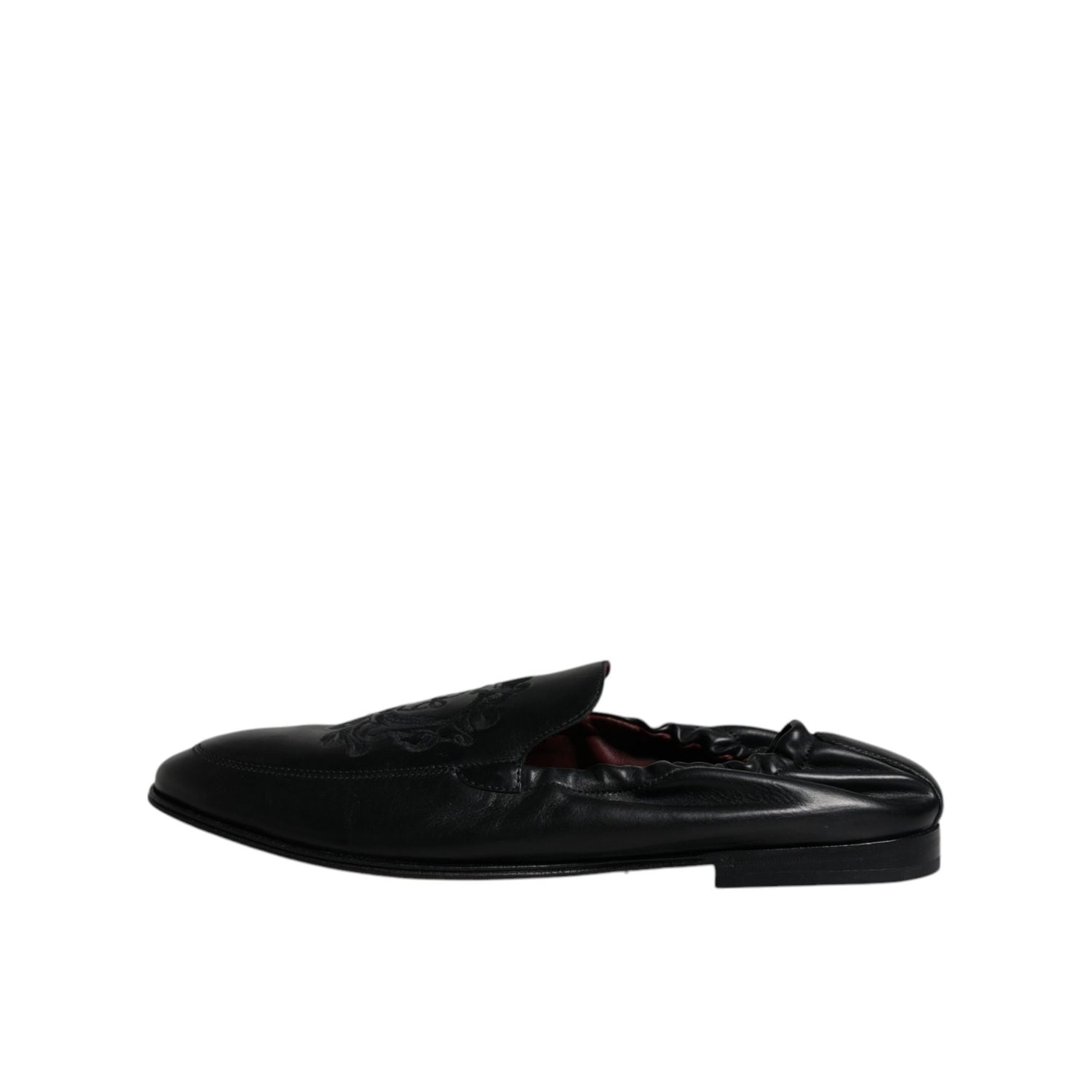 Dolce & Gabbana Black Logo Embroidered Leather Loafer Men Dress Shoes