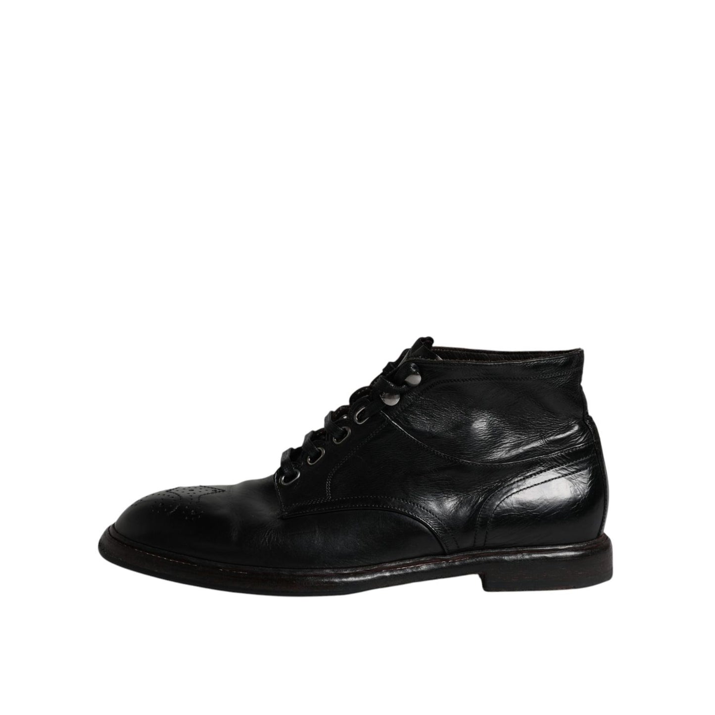 Dolce & Gabbana Black Leather Men Short Boots Lace Up Shoes