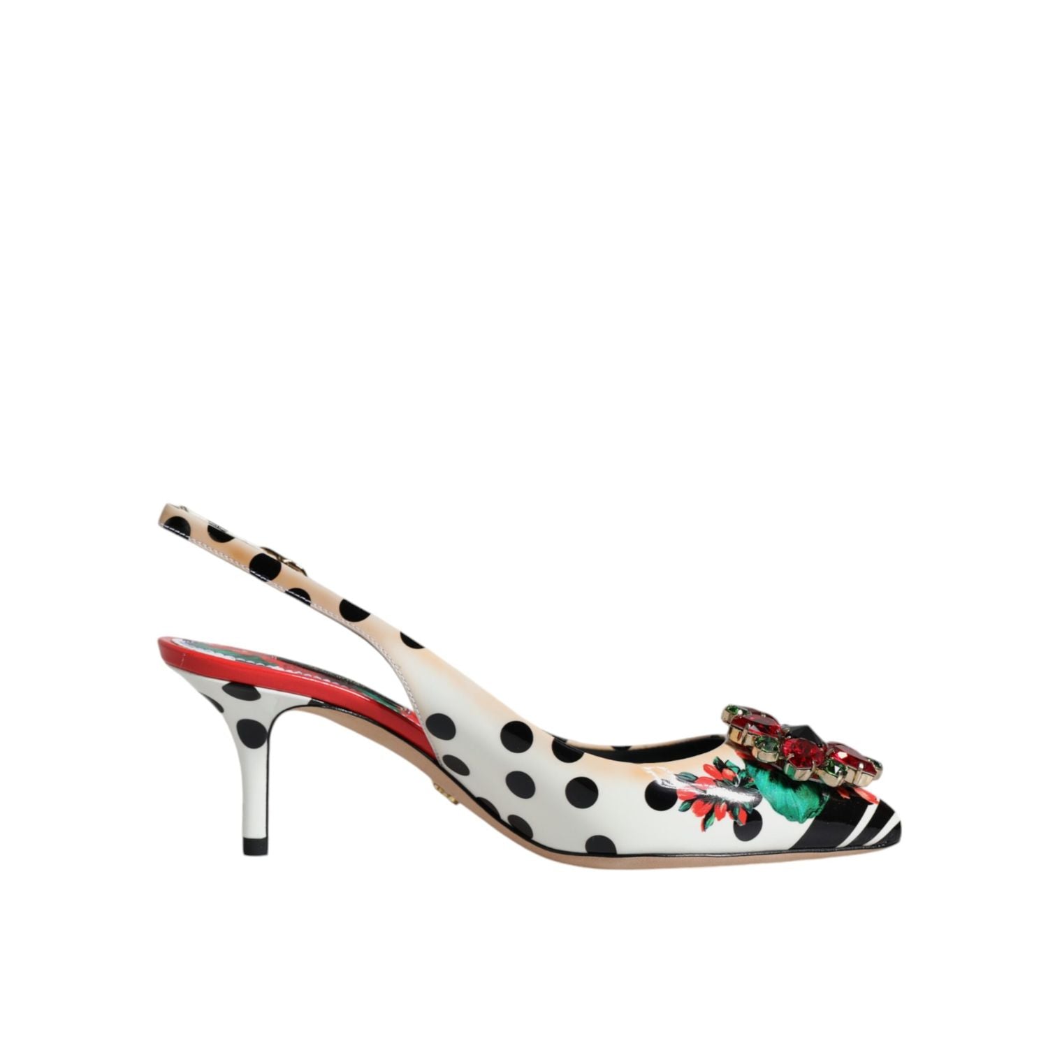 Dolce & Gabbana Multicolor Leather Crystal Heels Slingback Shoes