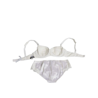 Dolce & Gabbana White Silk Stretch Panty Balconette Bra Underwear