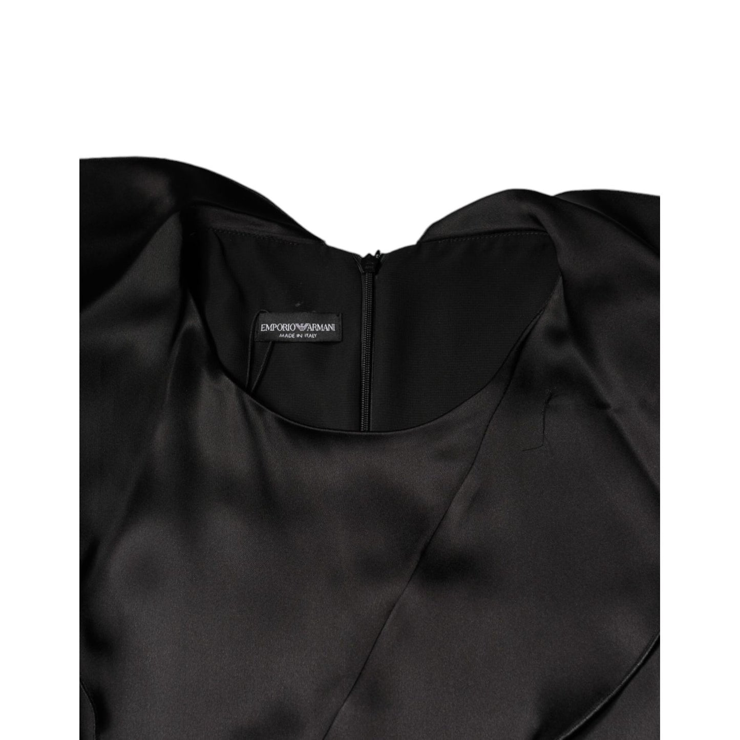 Emporio Armani Black Satin Long Sleeves Wrap Sheath Mini Dress