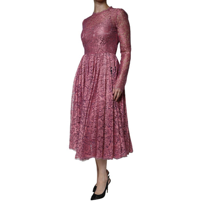 Dolce & Gabbana Fuchsia Floral Lace Long Sleeve Maxi Dress