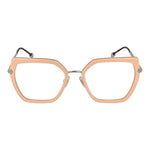 Philipp Plein Pink Women Glasses Frame with full-rim rose metal and plastic design, rectangle shape, and demo lenses.