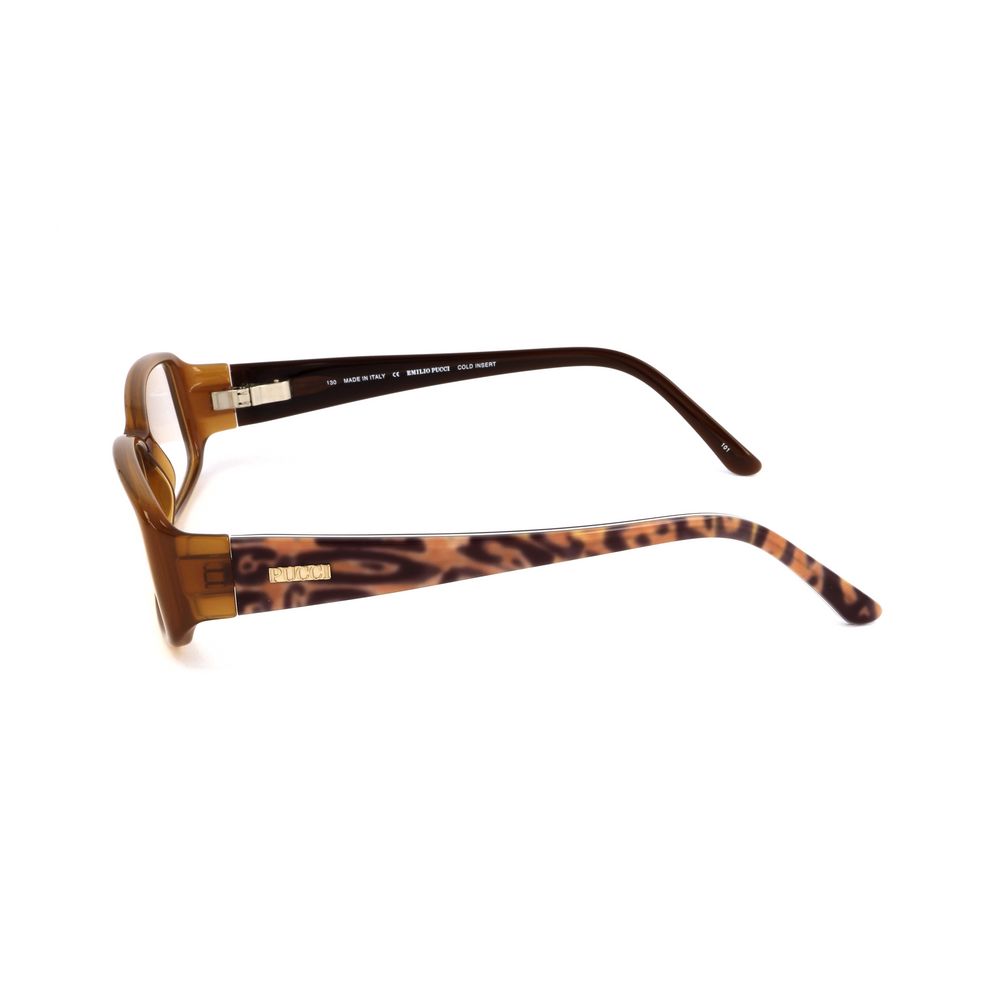 Side view of Emilio Pucci Brown Plastic Frames with leopard print temples, model EP2658201, featuring 53/14/130 mm dimensions.