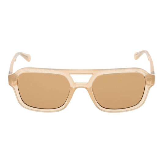 Guess beige unisex full-rim aviator sunglasses with brown lenses, featuring a plastic frame for 100% UVA & UVB protection.