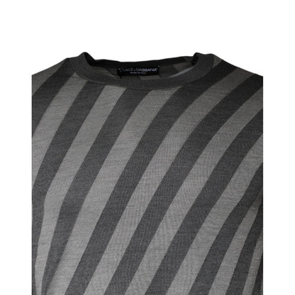 Dolce & Gabbana Gray Stripes Long Sleeve Round Neck Pullover Sweater