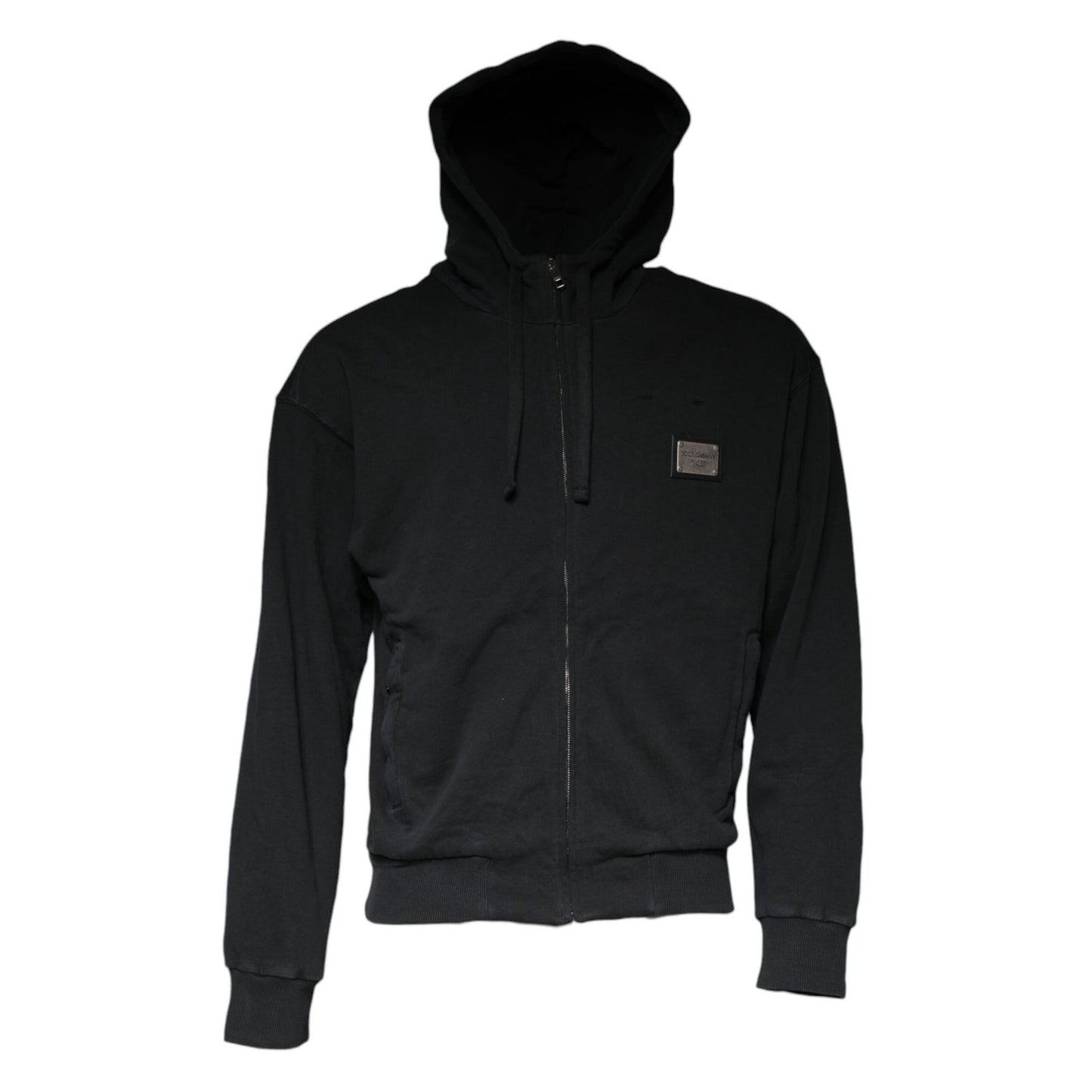 Dolce & Gabbana Black Logo Plaque Hooded Full Zip Sweater