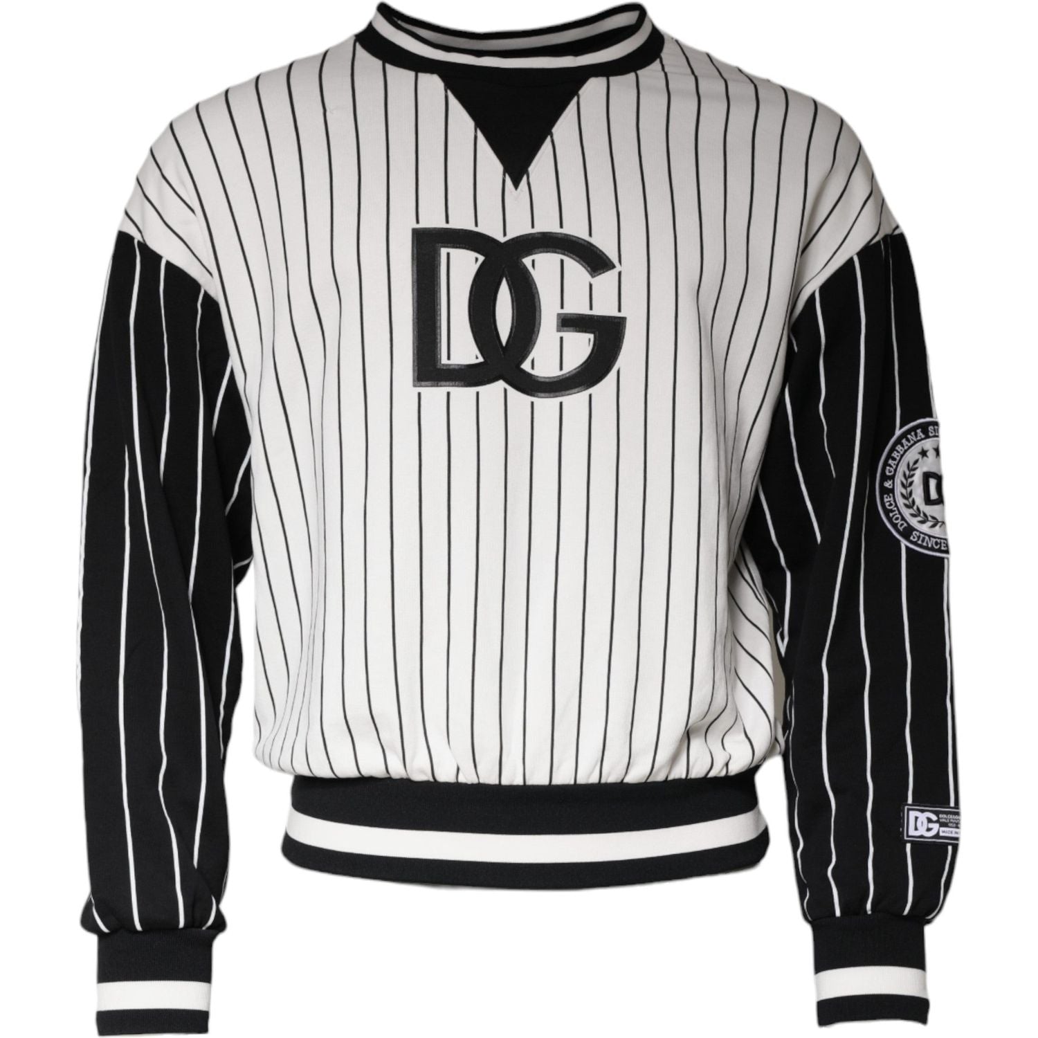 Dolce & Gabbana Black White Stripes Logo Sweatshirt Sweater