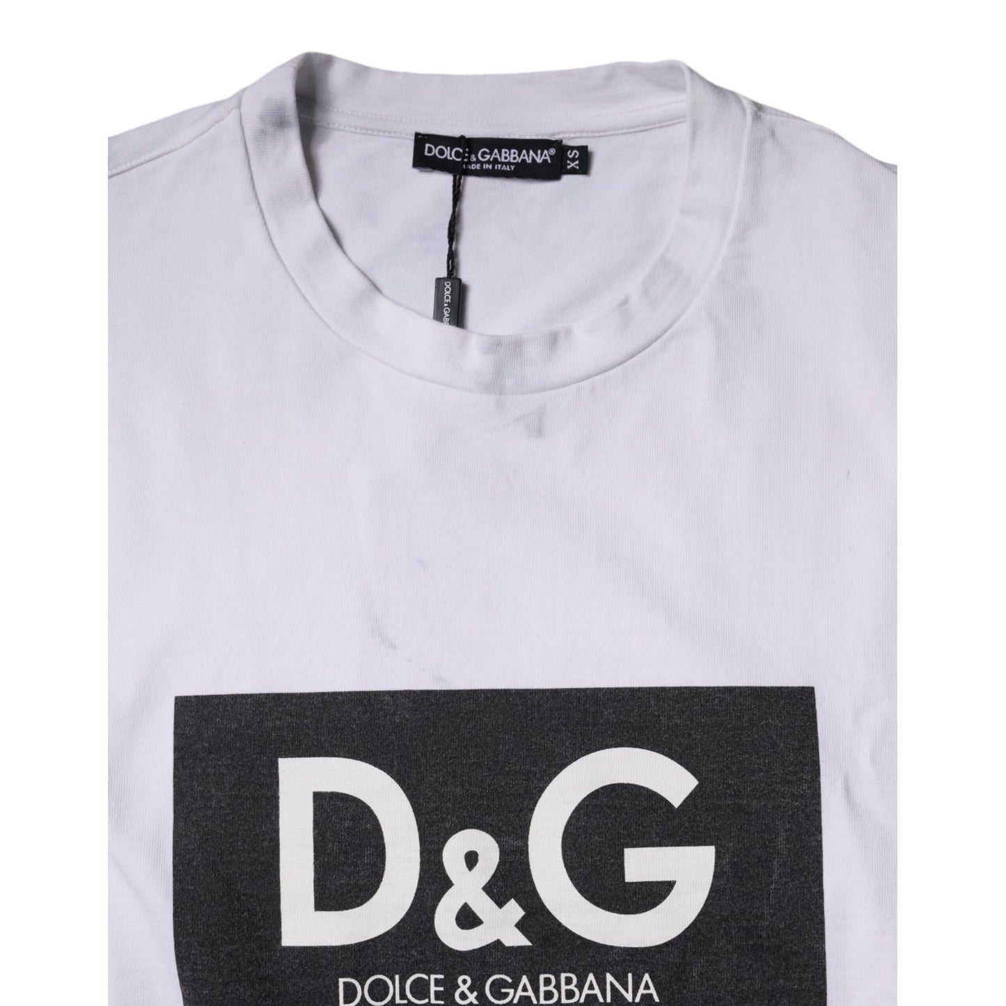 Dolce & Gabbana White Logo Print Cotton Crew Neck T-shirt